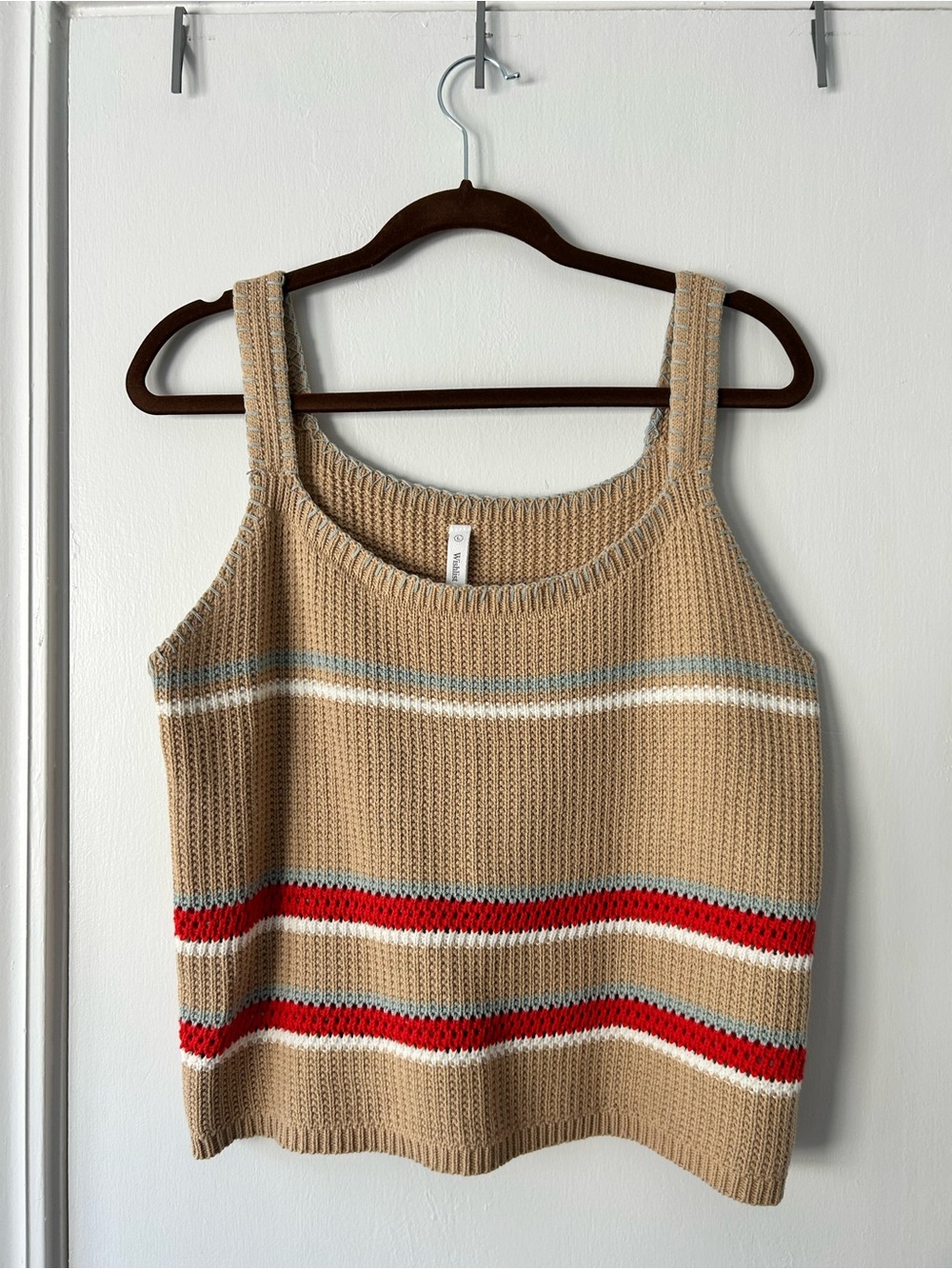 Wishlist Beige Knit Tank with Light Blue Trim